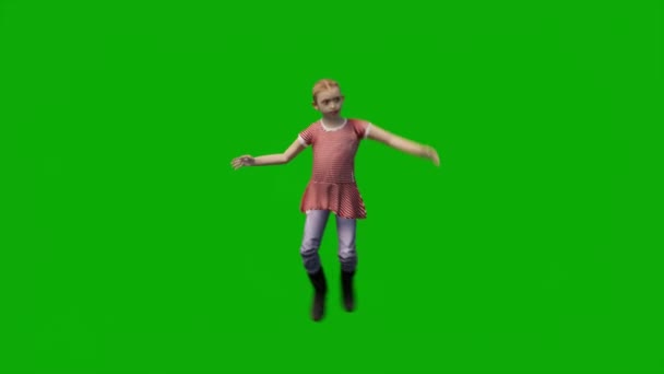 Girl Summer Vacation Animated Green Screen Playing Talking Active Chroma — Stock Video