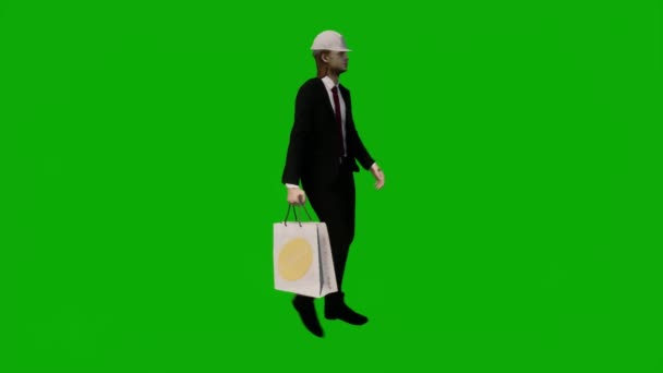Engenheiro Contratante Masculino Animado Tela Verde Falando Andando Trabalhando Croma — Vídeo de Stock