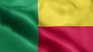Benin Flag 'in rüzgarda dalgalanan videosu. Benin Bayrak Dalgası Döngüsü rüzgarda sallanıyor. Gerçekçi Benin Bayrağı geçmişi. Benin Bayrak Döngüsü Kapanışı 1080p Tam HD 1920X1080 görüntü. Benin bayrağı sallıyor. Ulusal 3d Benin