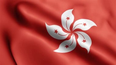 Hong Kong Bayrağı rüzgarda sallanıyor. Hong Kong Bayrak Dalgası Döngüsü rüzgarda sallanıyor. Gerçekçi Hong Kong bayrağı geçmişi. Hong Kong Bayrak Döngüsü Kapanışı 1080p Tam HD 1920X1080 görüntü. Hong Kong el sallıyor.
