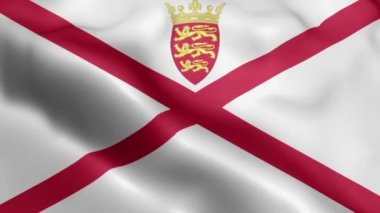 Jersey Flag 'in rüzgarda sallanan videosu. Jersey Bayrak Dalgası Döngüsü rüzgarda sallanıyor. Gerçekçi Jersey bayrağı geçmişi. Jersey Bayrak Döngüsü Kapanışı 1080p Tam HD 1920X1080 görüntü. Jersey bayrağı sallıyor. Ulusal 3d