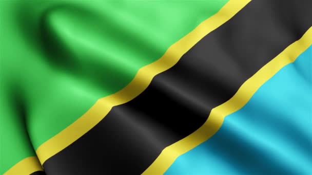 Tanzanie Vlajkové Video Vlnící Větru Tanzanie Vlajková Smyčka Vlnící Větru — Stock video