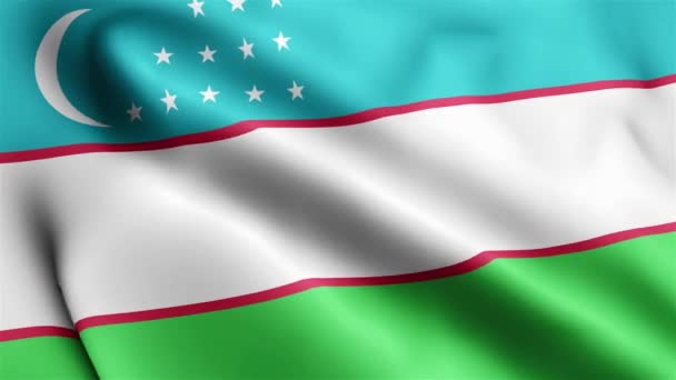 Uzbekistan Flagga Video Viftar Vinden Uzbekistan Flagga Vågen Loop Vinkar — Stockvideo
