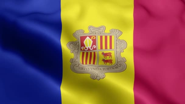 Andorra Flag Video Vlnící Větru Andorra Vlajková Smyčka Vlnící Větru — Stock video