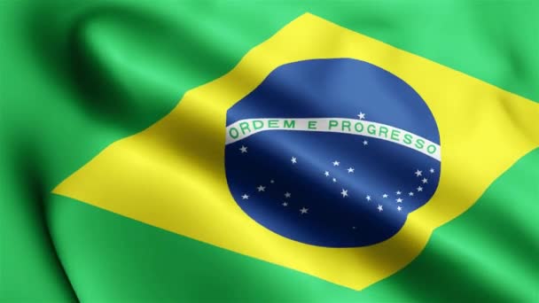 Brazilië Vlag Video Zwaaiend Wind Brazilië Vlag Wave Loop Zwaaien — Stockvideo