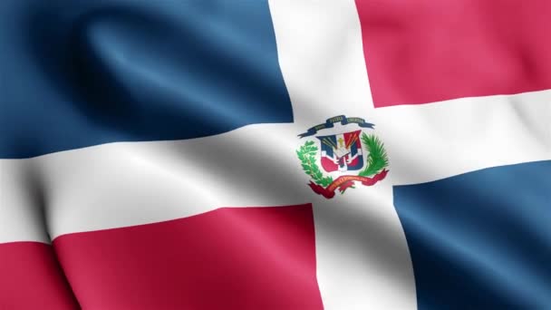 Dominikánská Republika Vlajkové Video Vlnění Větru Dominikánská Republika Vlajková Smyčka — Stock video