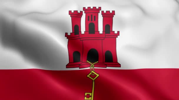 直布罗陀国旗视频在风中飘扬 直布罗陀国旗波浪环在风中飘扬 现实的直布罗陀国旗背景 Gibraltar Flag Looping Closeup 1080P Full 1920X1080 — 图库视频影像