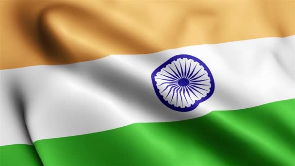 印度国旗视频在风中飘扬 印度国旗波浪环在风中飘扬 现实的印度国旗背景 India Flag Looping Closeup 1080P Full 1920X1080 — 图库视频影像