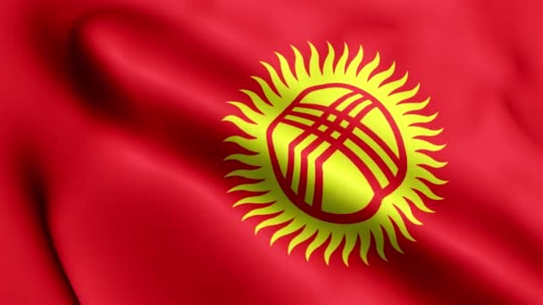 Киргизия Флаг Видео Размахивая Ветром Волновая Петля Флага Кыргызстана Машущая — стоковое видео