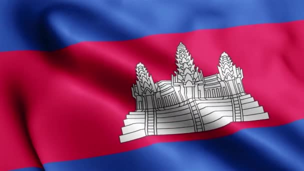 Kambodža Vlajka Video Mává Větru Kambodžská Vlajková Vlna Vlní Větru — Stock video