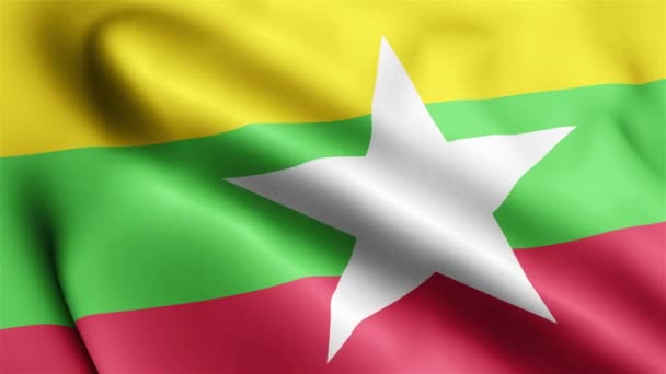 Myanmar Flagg Video Vinkar Vinden Myanmar Flag Wave Loop Vinkar — Stockvideo
