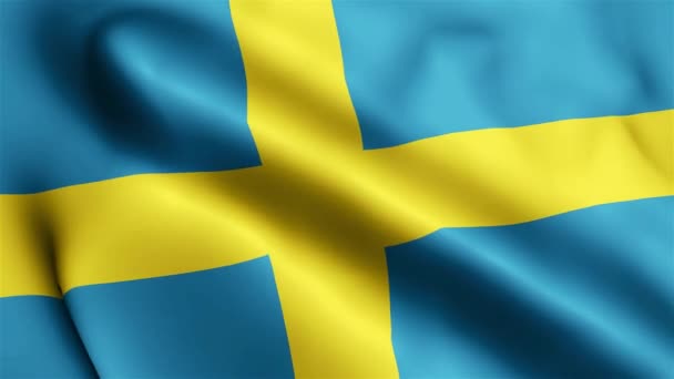 Шведський Прапор Махає Вітром Шведський Прапор Хвильова Петля Розмахує Вітром — стокове відео