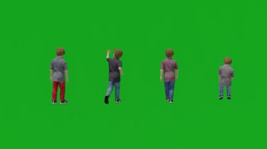 3D çocuk yeşil ekranda oynuyor, insanlar 4K animasyon yapıyor.
