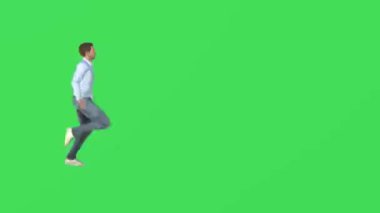 Yeşil ekranda yürüyen 3 boyutlu sarhoş genç baba ve izole edilmiş arka planda kafası karışık, yüksek kalite kroma 4K