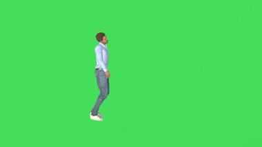 3D yakışıklı adam yeşil ekranda yürüyor ve engelleri aşıyor yüksek kalite 4K kenar görüşlü