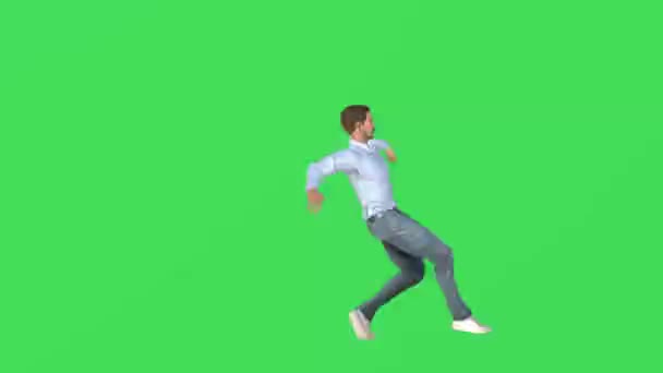 3D名男体育教师在绿屏上跳霹雳舞 并在学校单独授课 背景是高质量的彩色4K — 图库视频影像