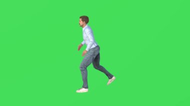 3D yakışıklı erkek dansçı yeşil ekranda profesyonel hip hop dansı yapıyor ve yüksek kalite krom anahtarla eğleniyor.