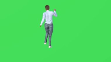 3D yakışıklı erkek dansçı yeşil ekranda profesyonel hip hop dansı yapıyor ve arka planda yüksek kalitede krom anahtarla eğleniyor.