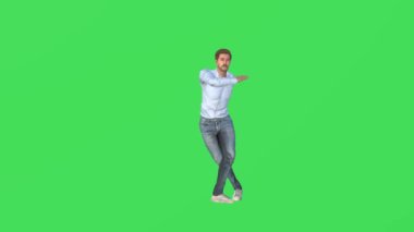 3 boyutlu erkek dansçı eğitmeni yeşil ekranda hip-hop ve kelebek dansı yapıyor Chroma K yüksek kalite 4K