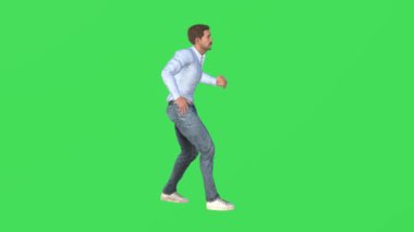 Yeşil ekran üzerinde 3D gezgin korkmuş ve uzak bir adada krom anahtarlı yüksek kalite 4K kenar görüşlü merak ediyor.