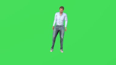 3D adam yeşil ekranda bir şeyler yapıyor, insanlar animasyonu 4k yapıyor.