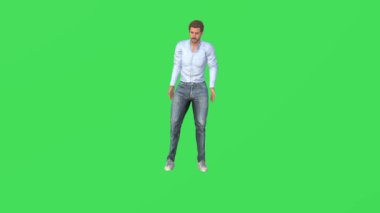 3D adam yeşil ekranda bir şeyler yapıyor, insanlar animasyonu 4k yapıyor.