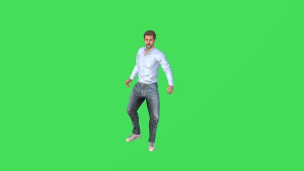 3Dヨーロッパ人旅行者男性オン緑の画面ダンスと楽しみを持っていると酔ってでクロマキー高品質4K — ストック動画