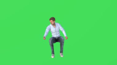 3D adam yeşil ekranda bir şeyler yapıyor, insanlar animasyonu 4k yapıyor.