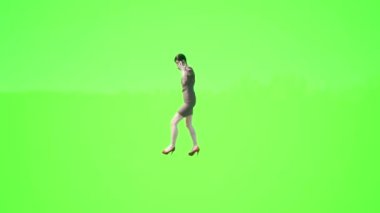 3D insanlar yeşil ekran Çinli kadın satıcılar cep telefonlarıyla konuşuyor ve yürüyorlar.