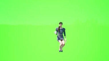 3D insanlar yeşil ekran Asyalı anne kahve içip ailesiyle konuşurken oturuyorlar.