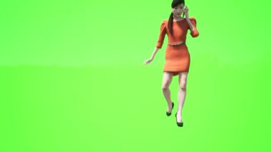 Yalnız anne geziyor ve telefonda konuşuyor ve yürüyor, gerçekçi 3 boyutlu insanlar yeşil ekranda izole edilmiş..