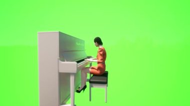 Yalnız anne piyano çalıyor ve Ben-Ten 'i söylüyor. Gerçekçi 3 boyutlu insanlar yeşil ekrana yansıtılıyor..