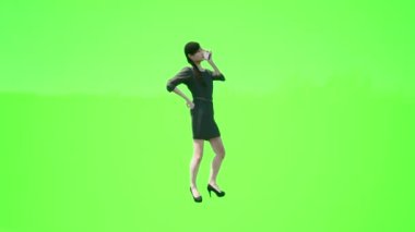 Kadın avukat mahkemede cep telefonuyla konuşuyor. Gerçekçi 3D insanları yeşil ekranda izole ediyor..