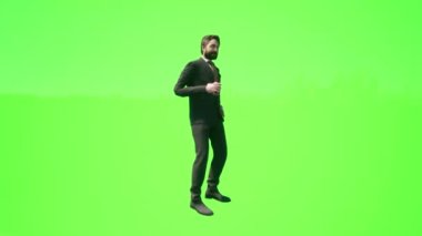 Üniversite profesörü gece kafesinde içiyor ve eğleniyor. Gerçekçi 3 boyutlu insanlar yeşil ekrana yansıtılıyor..