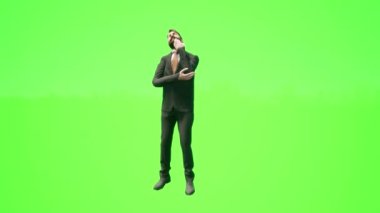 Üniversite profesörü öğretiyor, düşünüyor ve sorular soruyor. Yeşil ekranda izole edilmiş gerçekçi üç boyutlu insanlar..