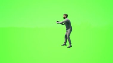 Yakışıklı adam doğanın resimlerini çekiyor, gerçekçi 3 boyutlu insanlar yeşil ekrana yansıtılıyor..