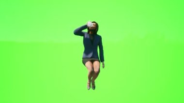 3D insanlar yeşil ekran kadın hemşire dinleniyor ve ön taraftan kahve içiyor.