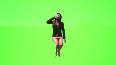 3D insanlar yeşil ekran balayı kadınları genç adam kahve içiyor ve arkadaşlarıyla konuşuyor.