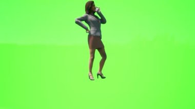 3D insanlar yeşil ekran ev hanımı cep telefonuyla konuşuyor ve işi arkadaşlarına anlatıyor.
