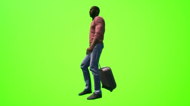 Afrikaanse Zwarte Mannelijke Werknemer Reizen Zomervakantie Realistische Mensen Rendering Geïsoleerd — Stockvideo