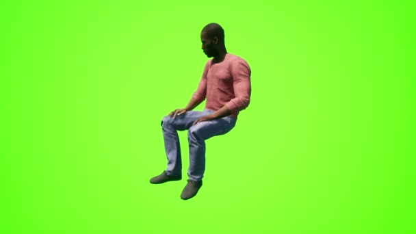Siyah Erkek Baba Oturuyor Izliyor Umursuyor Gerçekçi Boyutlu Insanlar Yeşil — Stok video