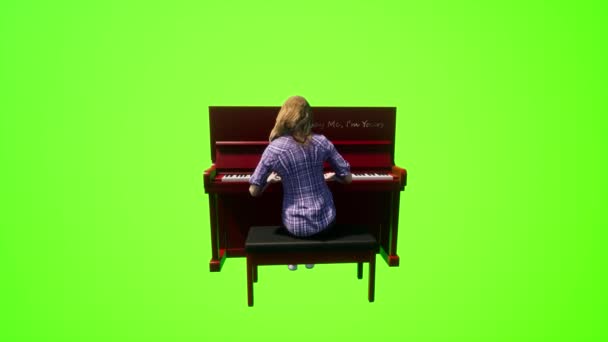 3D人緑の画面女性ブロンドのアーティストは 市内のホテルでピアノを演奏 — ストック動画
