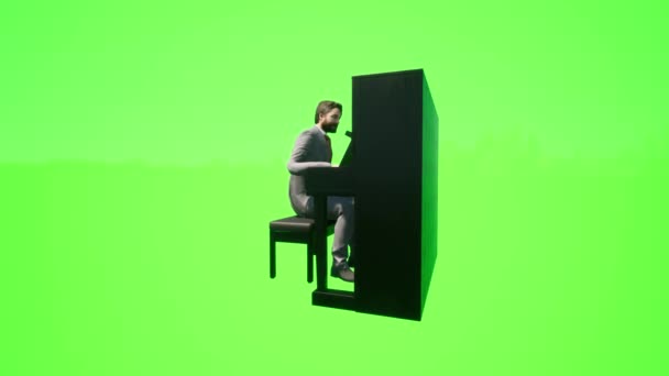 Male Composer Playing Piano Restaurant Realistic People Rendering Isolated Green — Stock Video