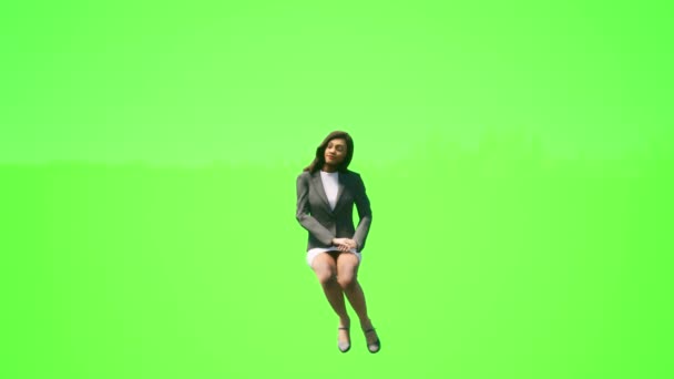 3D人绿色屏幕美国黑人妇女坐着 从前面的角度观看 — 图库视频影像