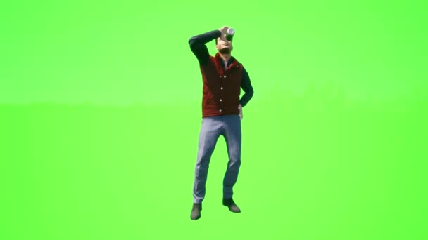 同級生とパーティーで飲む若い男性学生 現実的な3D人々レンダリング緑の画面に孤立 — ストック動画