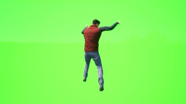男指导员的舞蹈和教学使快乐 现实的3D人在绿色屏幕上表现孤立 — 图库视频影像