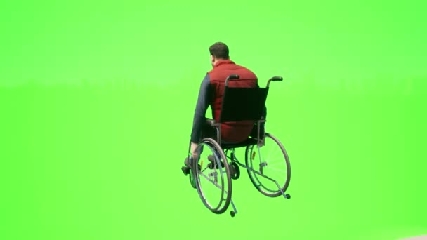 Человек Склонный Несчастному Случаю Инвалидной Коляске Движущийся Клинике Реалистичные Люди — стоковое видео