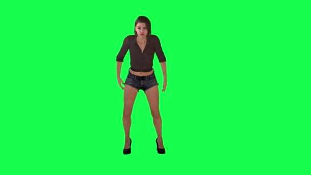 Tall Young Woman Black Shorts Brown Dress Closing Car Trunk — Stock Video