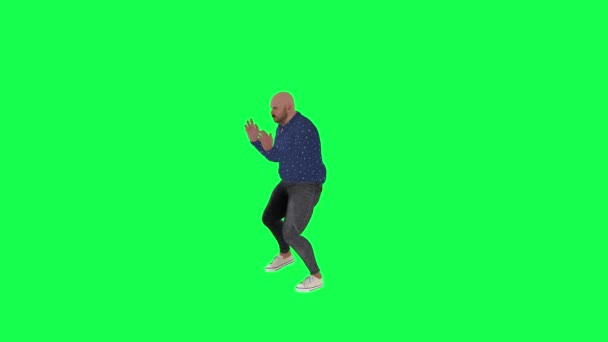 Bald Άγγλος Άνθρωπος Χορεύει Και Διασκεδάζει Μπλε Κοστούμι Και Μαύρο — Αρχείο Βίντεο
