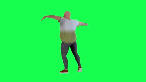 Tlustý Muž Turista Tanec Horní Část Těla Pohledu Zezadu Zelené — Stock video